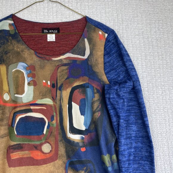 Mode Vin Rouge Women's XL Abstract Art AOP Shirt Top Canada Made Asymmetrical - Picture 4 of 15